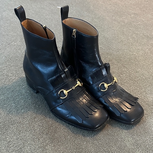 Gucci Black Leather Ankle Boots with Gold Hardware & Zipper main image 7
